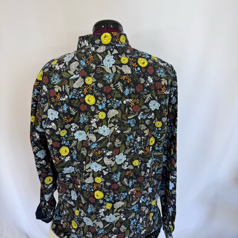 H&M Floral Print Button-Down Shirt Mens XL Slim Fit Black Botanical Long Sleeve - Picture 3 of 6